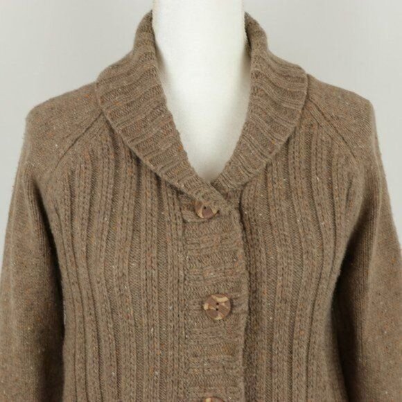 Eddie Bauer Women's Medium Brown Angora Blend Ribbed Button Up Cardigan - Picture 2 of 7
